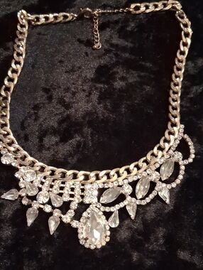 Gold Crystal Teardrop Statement Necklace - Unbranded